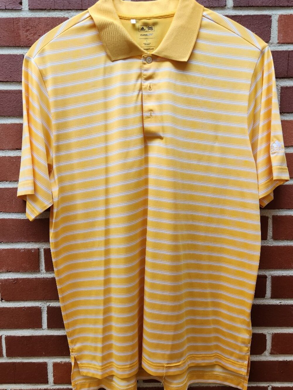 Adidas Golf - Climalite - Yellow & White Pinstripe Golf Shirt - Size L
